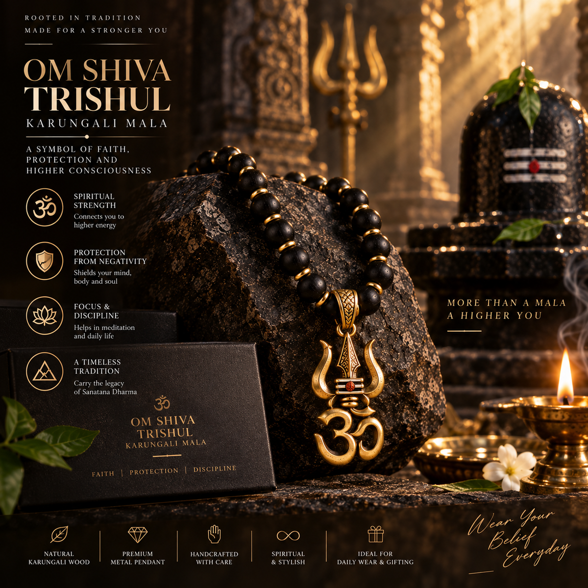 OM Shiva Trishul Karungali Mala