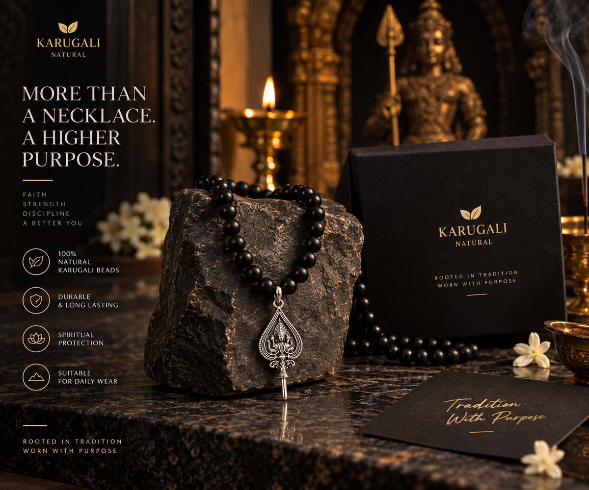 Lord Murugan Shastra Pendant with Original Karungali Malai