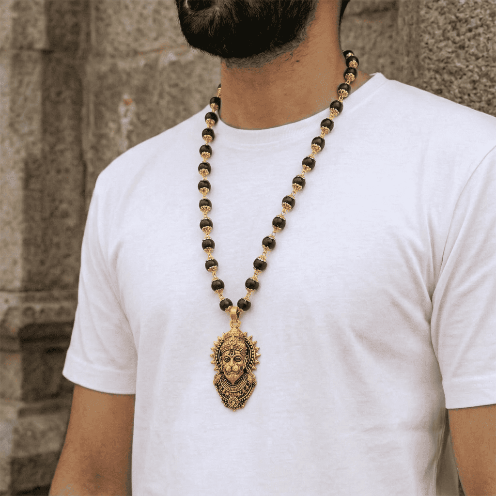 Gold Plated Bajrangbali Karungali Necklace with certified beads
