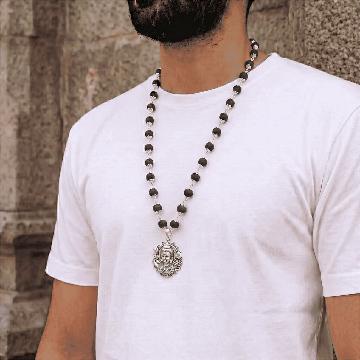 Silver Karungali Necklace with Murugan Vetri Vel Pendant