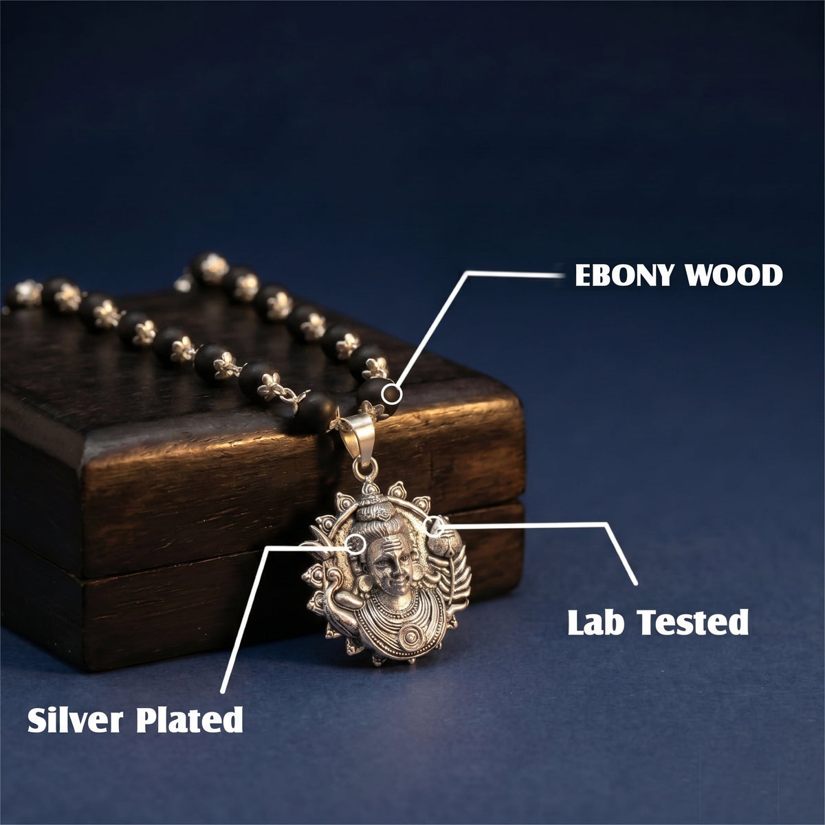 Silver Karungali Necklace with Murugan Vetri Vel Pendant