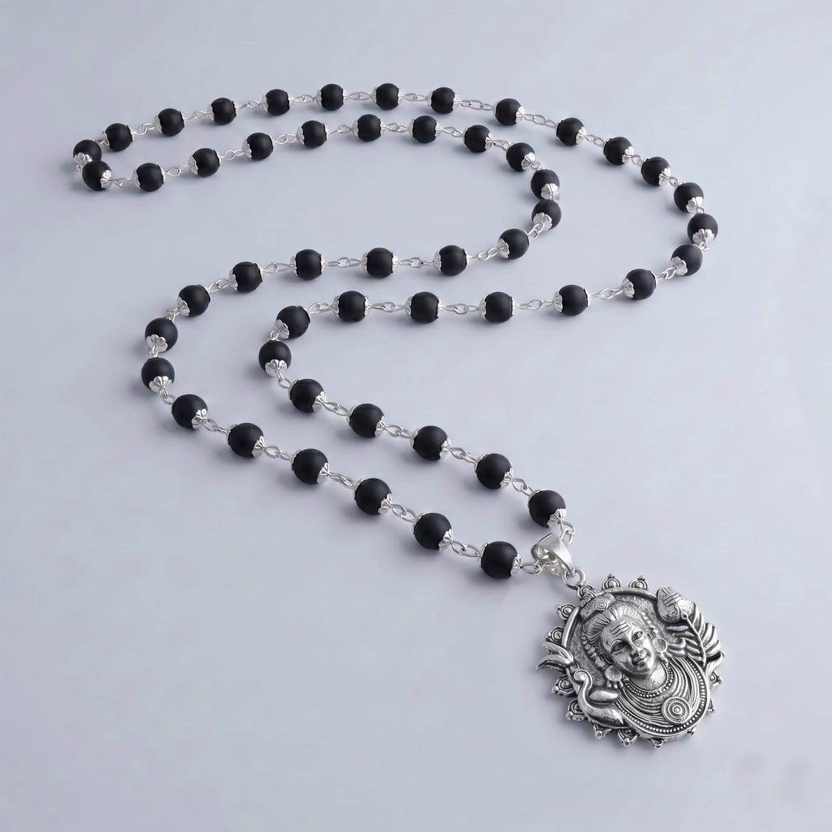 Silver Karungali Necklace with Murugan Vetri Vel Pendant