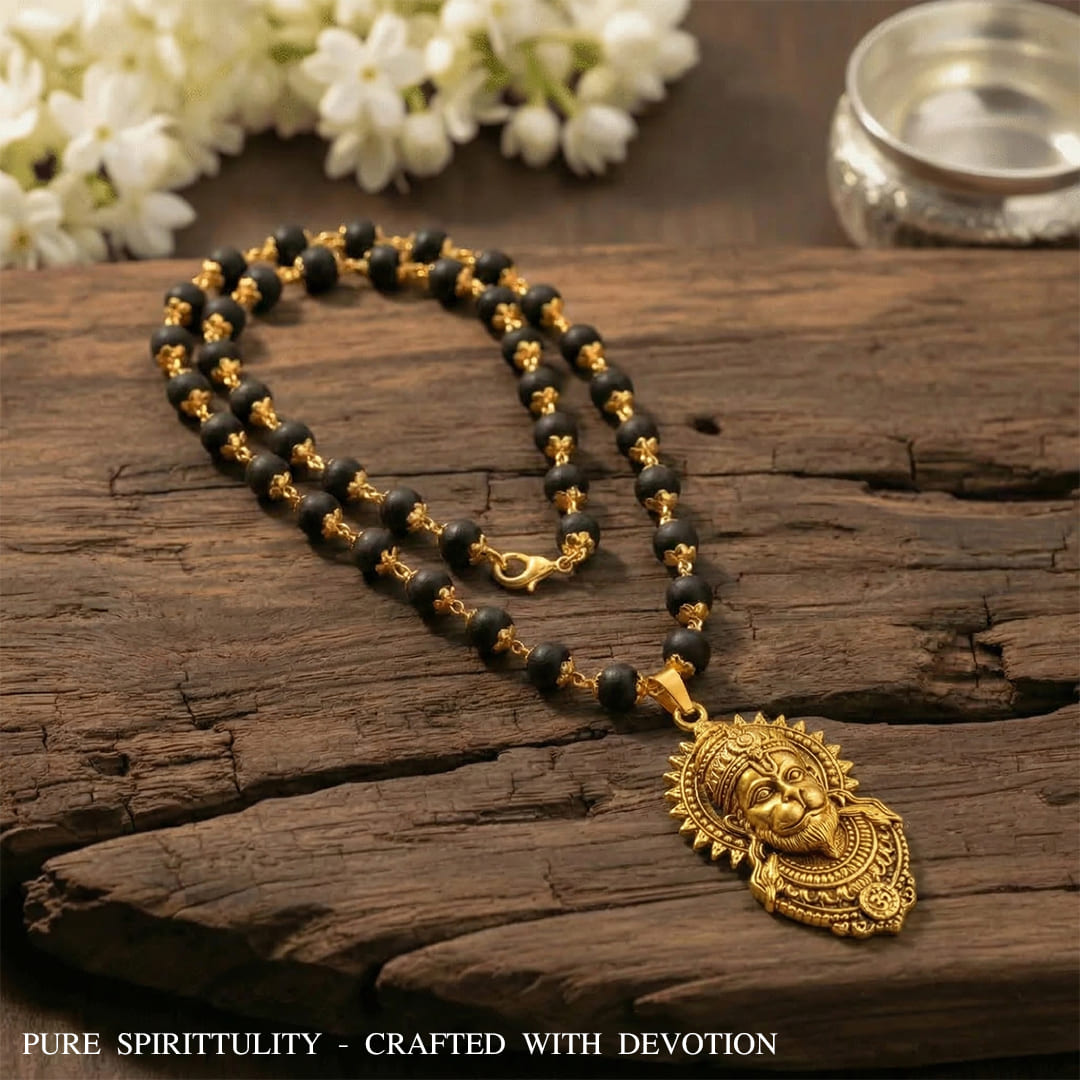 Gold Plated Bajrangbali Karungali Necklace with certified beads
