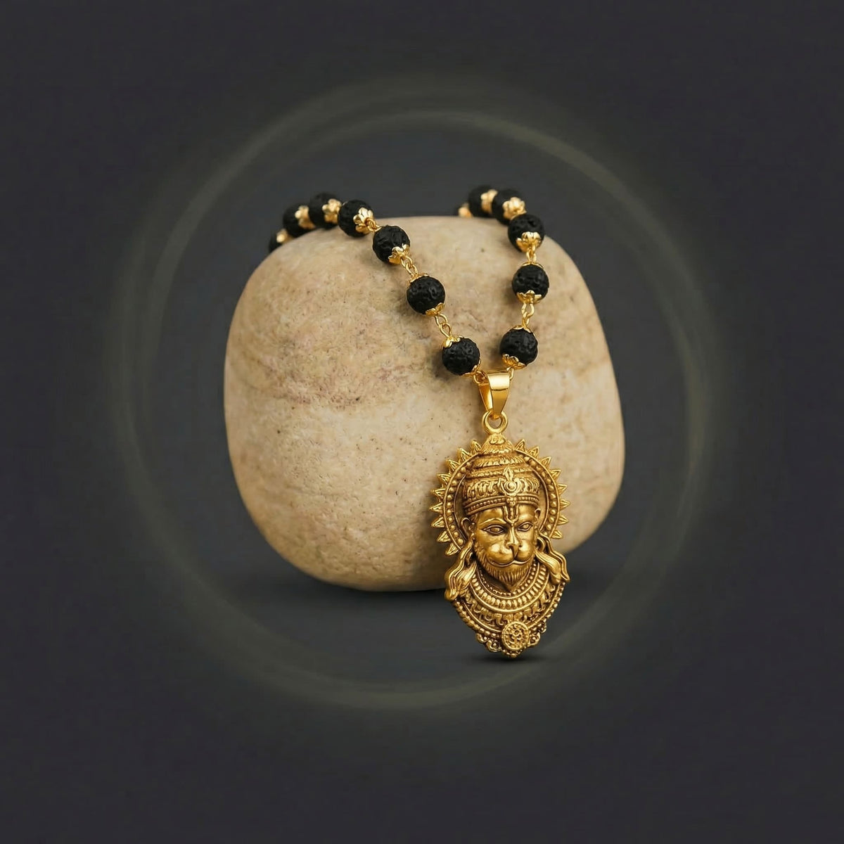 Gold Plated Bajrangbali Karungali Necklace with certified beads
