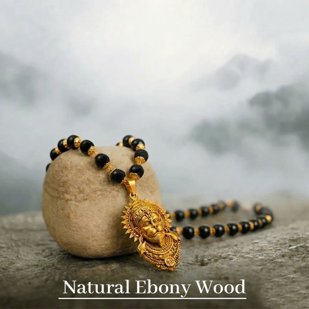 Gold Plated Bajrangbali Karungali Necklace with certified beads