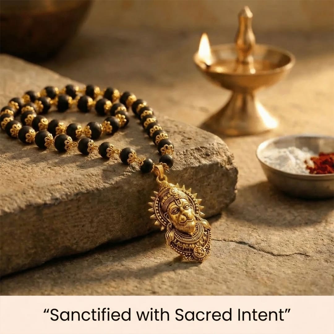 Gold Plated Bajrangbali Karungali Necklace with certified beads