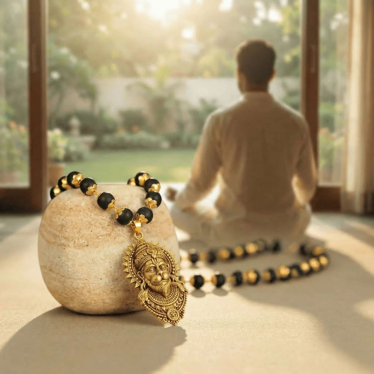 Gold Plated Bajrangbali Karungali Necklace with certified beads