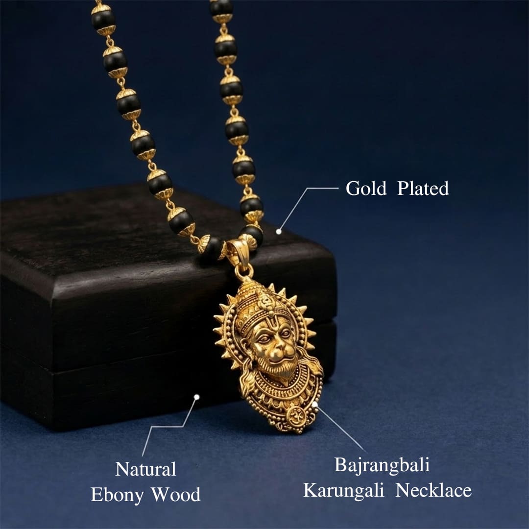 Gold Plated Bajrangbali Karungali Necklace with certified beads