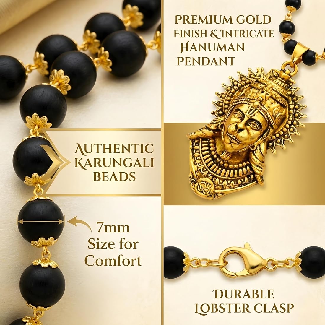 Gold Plated Bajrangbali Karungali Necklace with certified beads