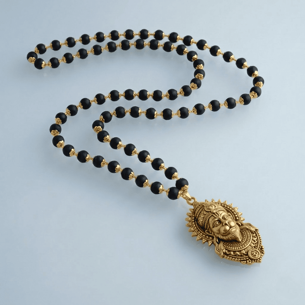 Gold Plated Bajrangbali Karungali Necklace with certified beads