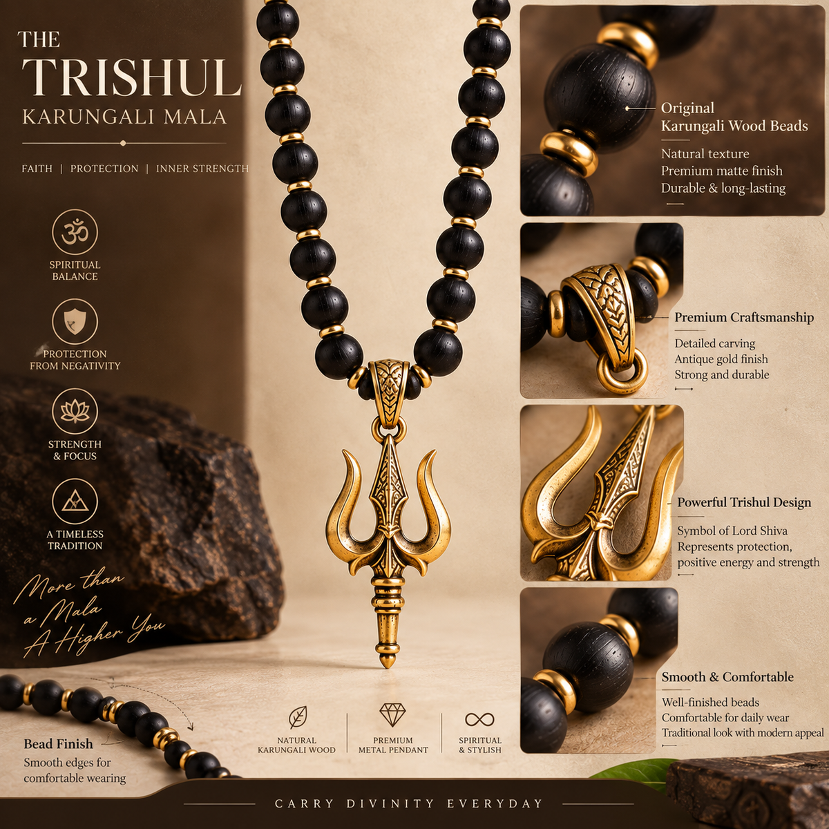 The Trishul Karungali Mala
