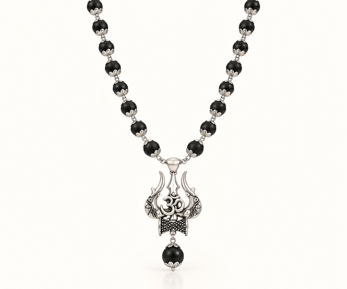 Karungali Mala with Om Shiva Trishul Pendant 