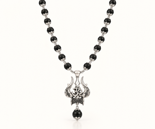Karungali Mala with Om Shiva Trishul Pendant 