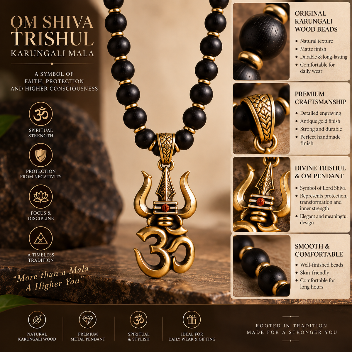 OM Shiva Trishul Karungali Mala