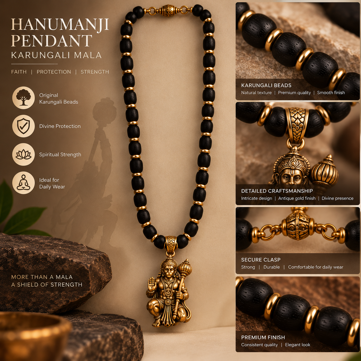 Hanumanji Pendant Karungali Mala
