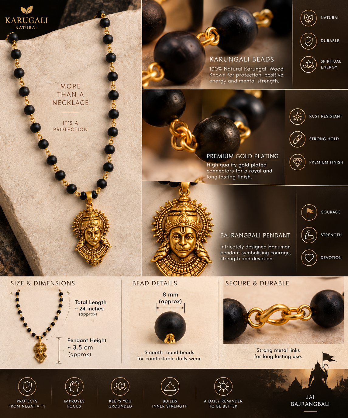 Gold Plated Bajrangbali Karungali Necklace