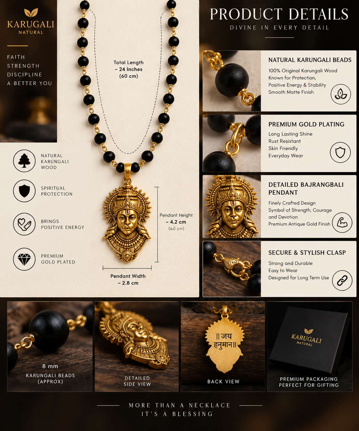 Gold Plated Bajrangbali Karungali Necklace