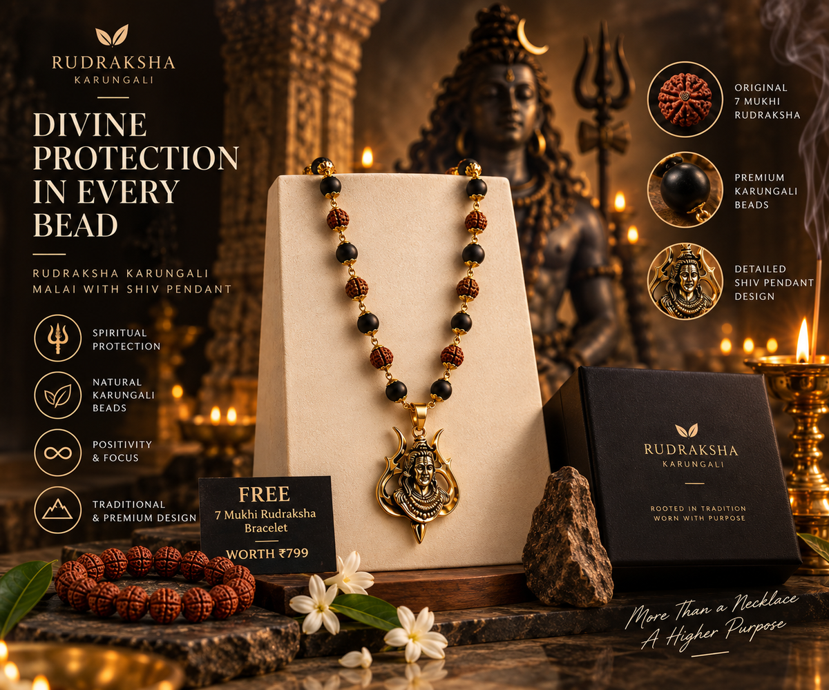 Rudraksha Karungali Malai in Gold-Cap with Shiv Pendant