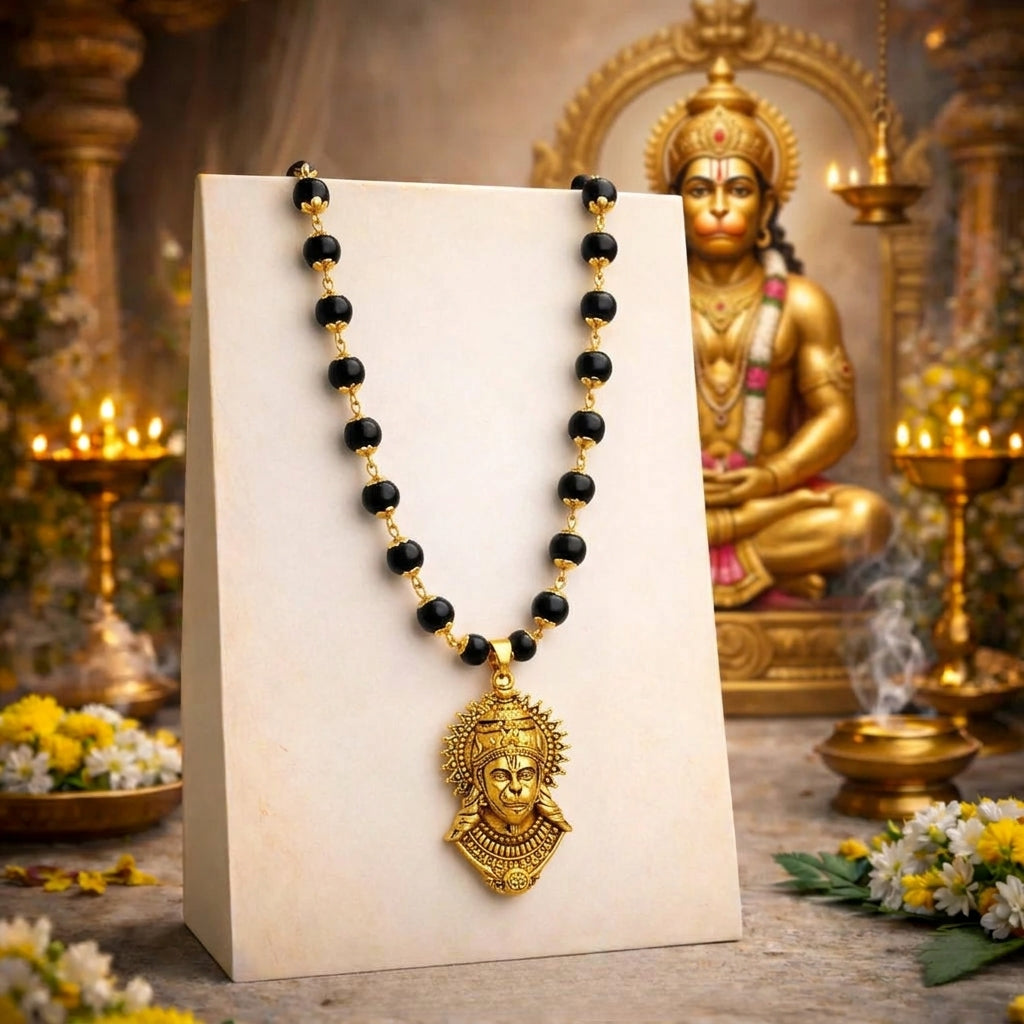 Gold Plated Bajrangbali Karungali Necklace with certified beads