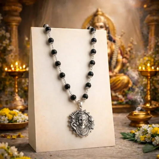 Silver Karungali Necklace with Murugan Vetri Vel Pendant
