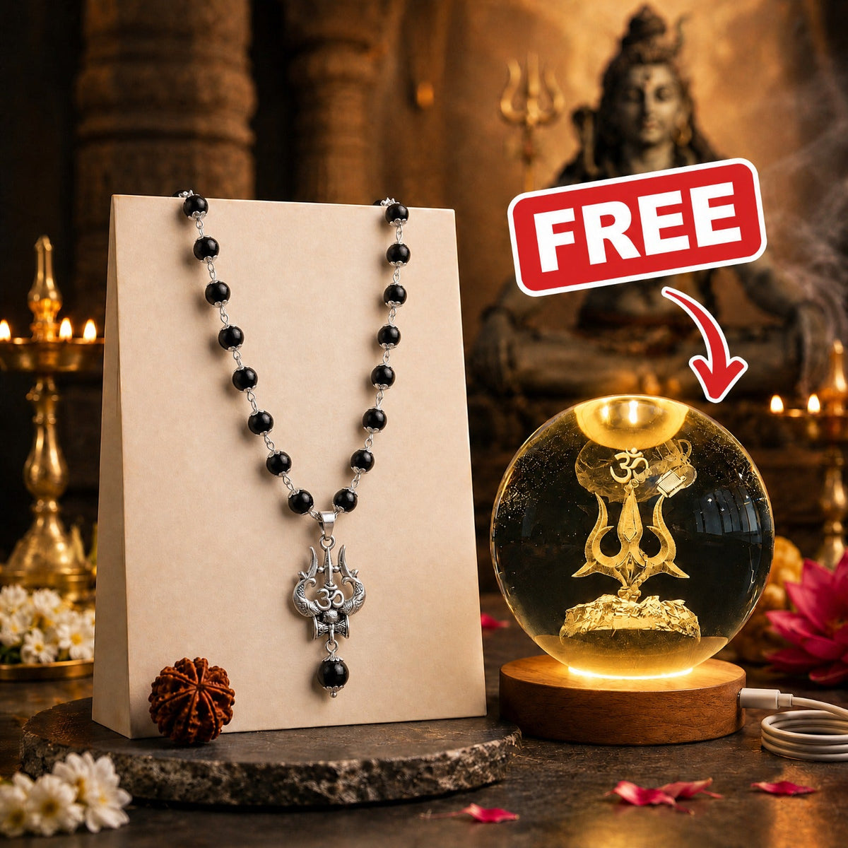 OM Shiva Trishul Karungali Mala (Free Gift Worth 599)