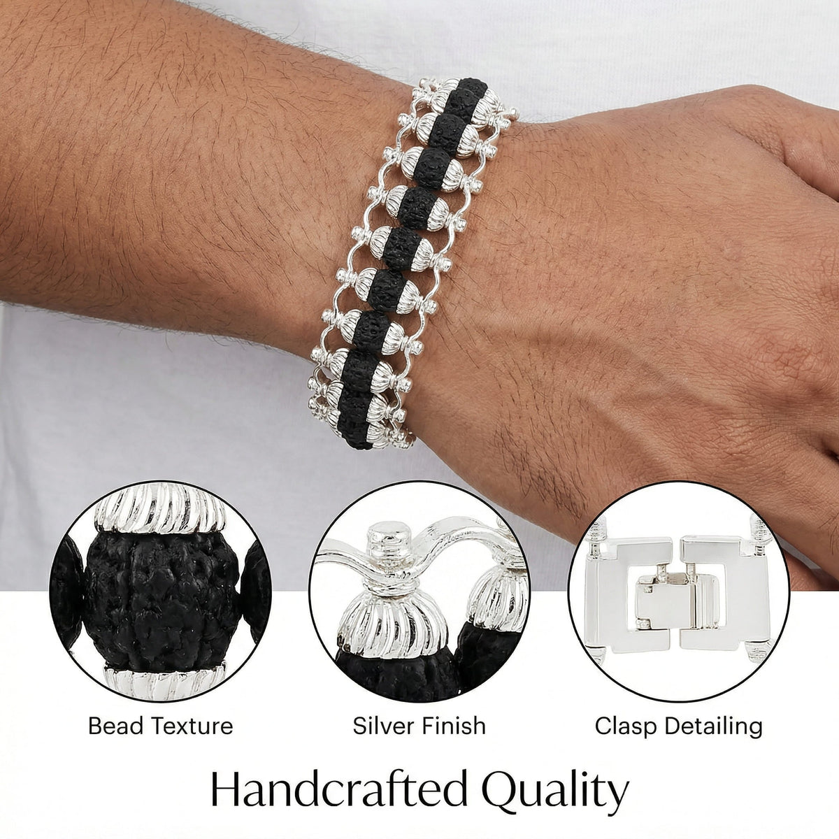 Silver-Plated Eternal Karungali Mala + Karungali bracelet combo