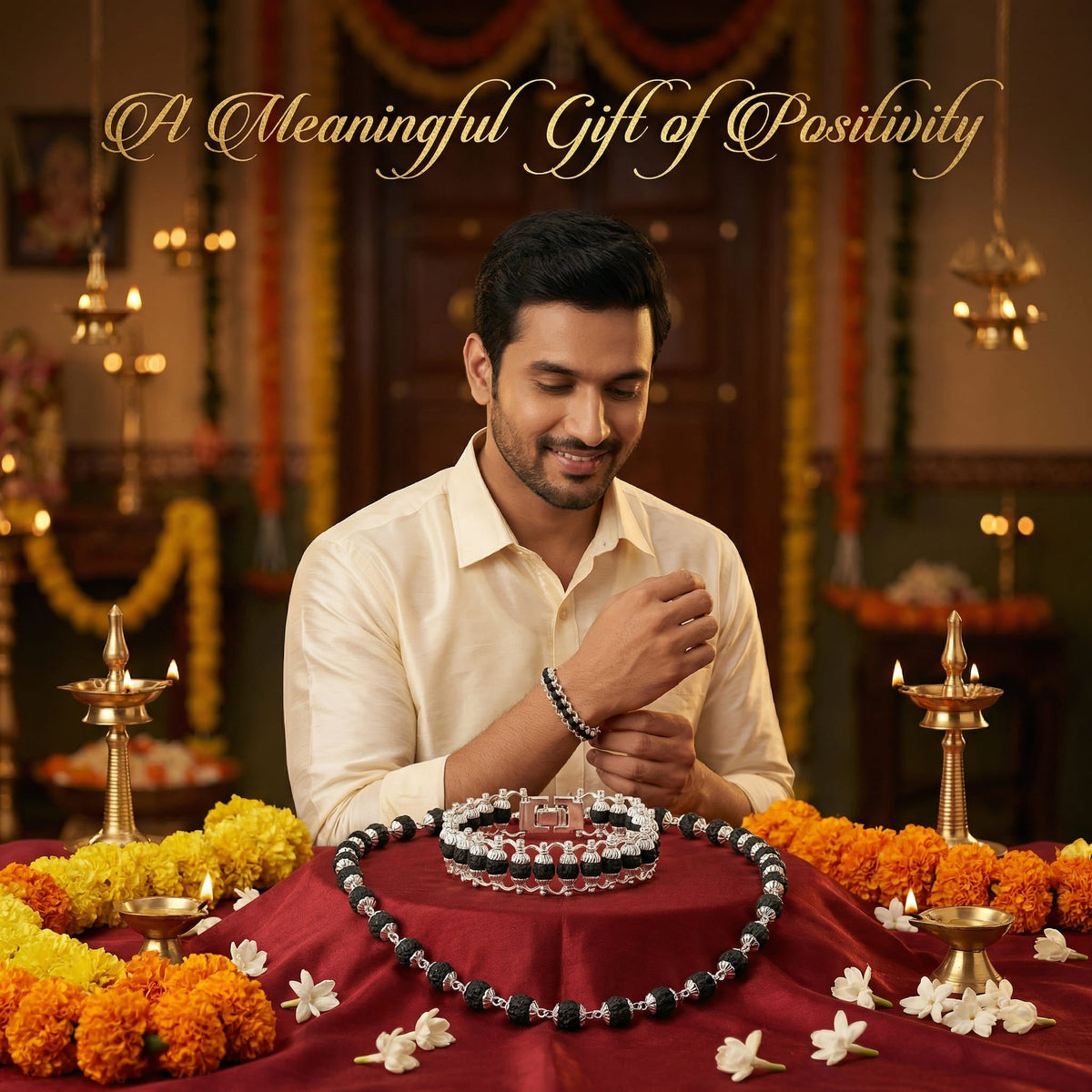 Silver-Plated Eternal Karungali Mala + Karungali bracelet combo