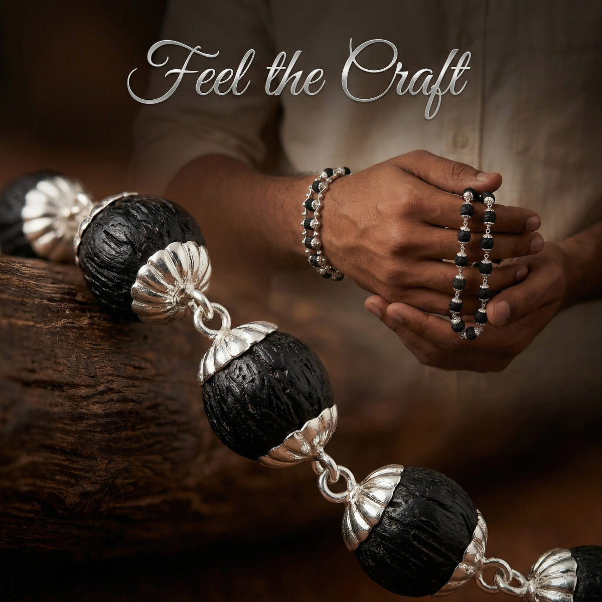 Silver-Plated Eternal Karungali Mala + Karungali bracelet combo